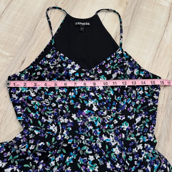 Express NWOT Fit/Flare Spaghetti Strap Black Floral Print Lined Dress (Size 2) - Picture 6 of 7